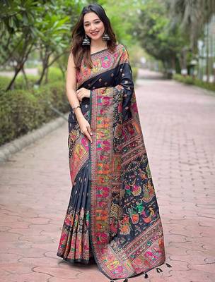 Black woven design silk blend saree 1