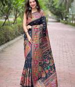 Black woven design silk blend saree