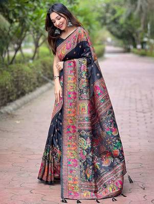 Black woven design silk blend saree 2