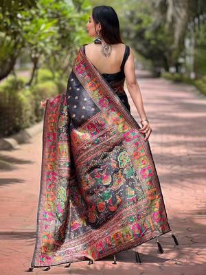 Black woven design silk blend saree 3