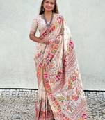 Cream kalamkari silk blend saree