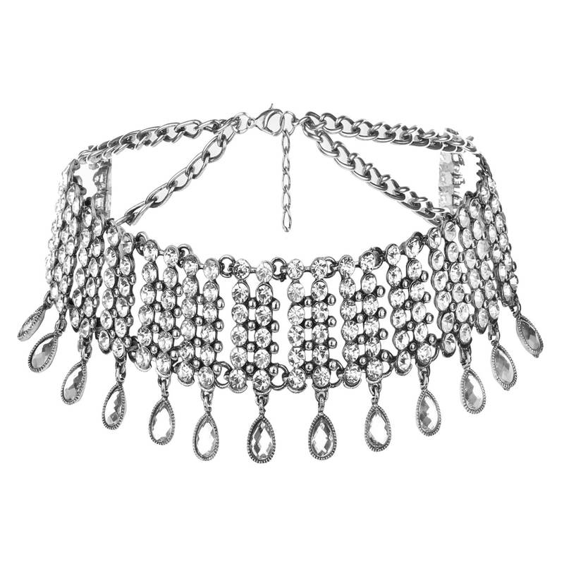 Crystal necklace tassel choker neck chain rhinestone fashion jewellery gift for women