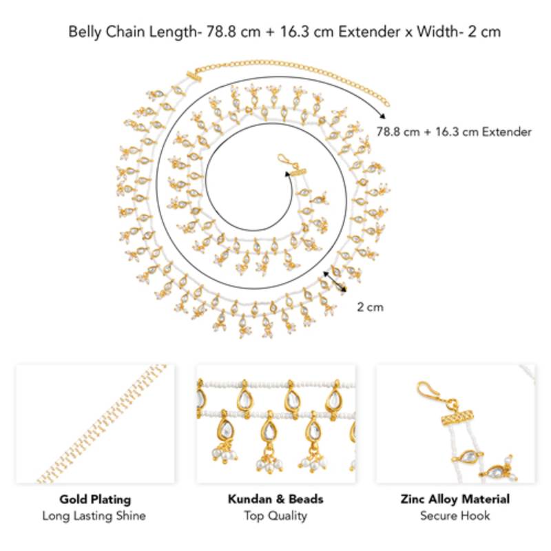 Kundan & beads studded ethnic belly chain kamar patta kamar bandh traditional jewellery gift for women