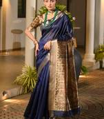 Navy blue blue woven design designer saree with contrast border