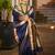 Navy blue blue woven design designer saree with contrast border