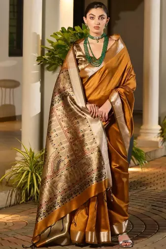 Mustard mustard woven design designer saree with zari detail