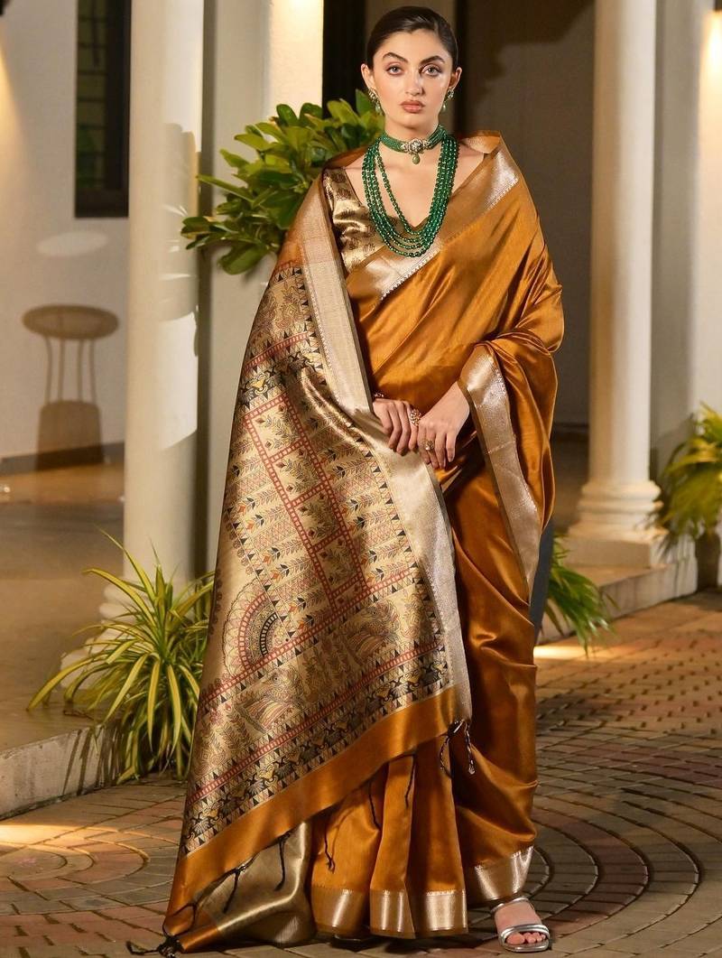 Mustard mustard woven design designer saree with zari detail