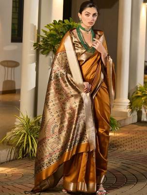 Mustard mustard woven design designer saree with zari detail 2