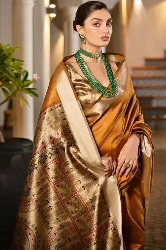 Mustard mustard woven design designer saree with zari detail