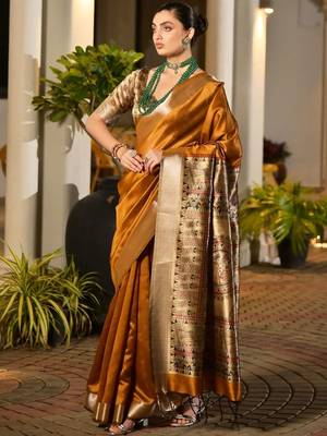 Mustard mustard woven design designer saree with zari detail 4