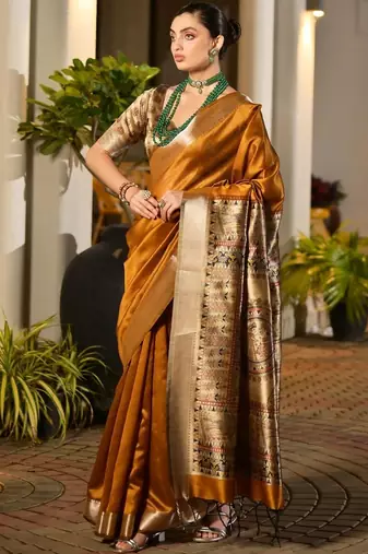 Mustard mustard woven design designer saree with zari detail