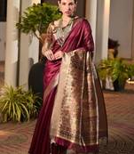 Maroon maroon woven designer saree with contrast border