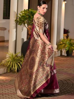 Maroon maroon woven designer saree with contrast border 2