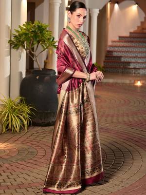 Maroon maroon woven designer saree with contrast border 3