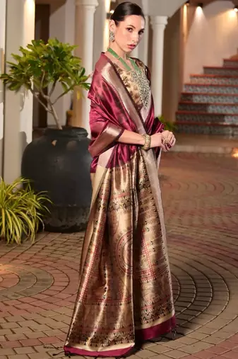 Maroon maroon woven designer saree with contrast border