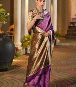 Purple purple woven designer saree with contrast border