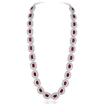 Silver plated maroon cubic zirconia & synthetic stone studded 3