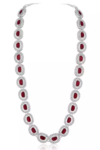 Silver plated maroon cubic zirconia & synthetic stone studded