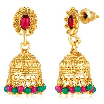 Women's gold toned rani pink & green synthetic stone studded long maharani 5