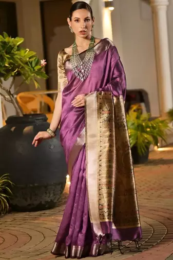 Purple purple woven designer saree with contrast border