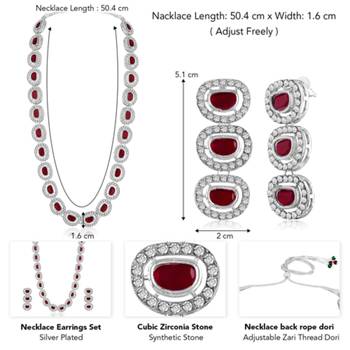 Silver plated maroon cubic zirconia & synthetic stone studded 4