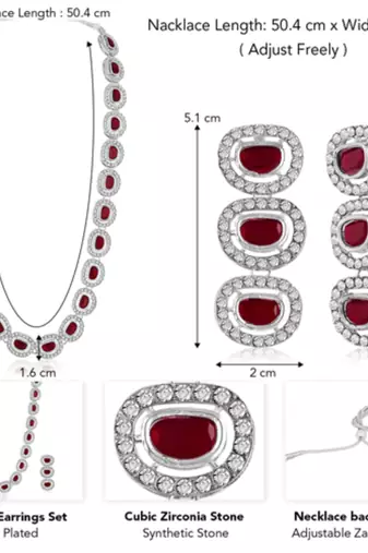 Silver plated maroon cubic zirconia & synthetic stone studded