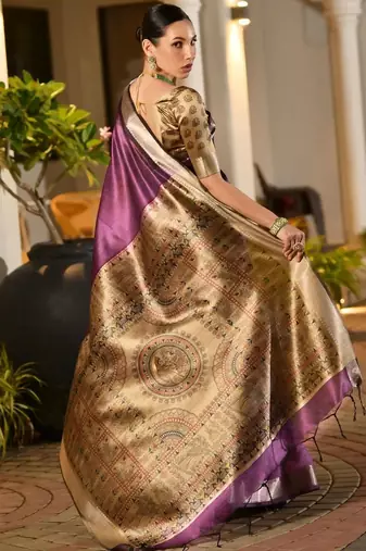 Purple purple woven designer saree with contrast border