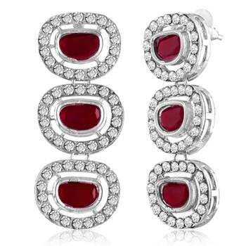 Silver plated maroon cubic zirconia & synthetic stone studded 5