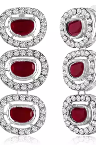 Silver plated maroon cubic zirconia & synthetic stone studded