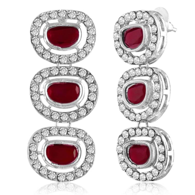 Silver plated maroon cubic zirconia & synthetic stone studded