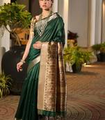 Green green woven designer saree with zari border
