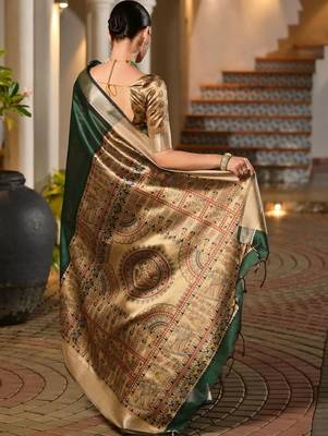 Green green woven designer saree with zari border 3