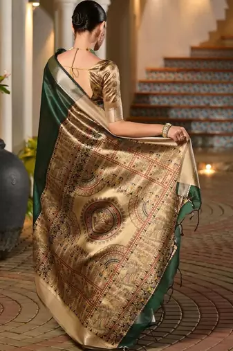 Green green woven designer saree with zari border