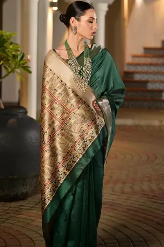 Green green woven designer saree with zari border