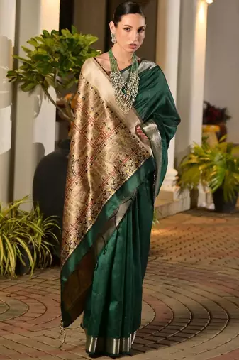 Green green woven designer saree with zari border