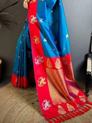 Blue ethnic motifs zari silk blend heavy work banarasi saree 3