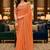 Orange woven design embroidered poly georgette leheriya saree