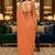 Orange woven design embroidered poly georgette leheriya saree
