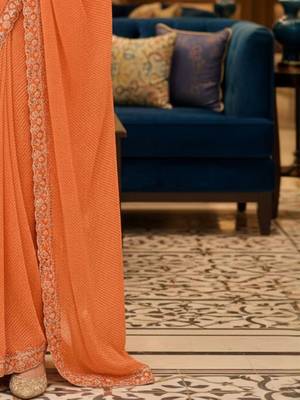 Orange woven design embroidered poly georgette leheriya saree 4