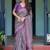 Purple floral printed zari  linen saree