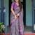 Purple floral printed zari  linen saree