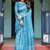 Blue women floral zari  linen saree