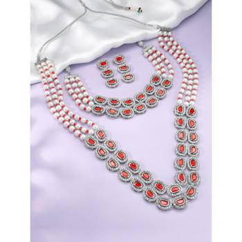 Women's crystal cz & beads studded short & long necklace earrings 1