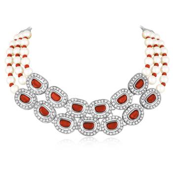 Women's crystal cz & beads studded short & long necklace earrings 2
