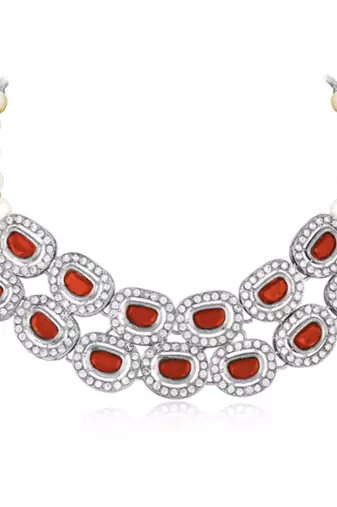 Women's crystal cz & beads studded short & long necklace earrings
