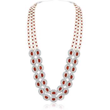 Women's crystal cz & beads studded short & long necklace earrings 3