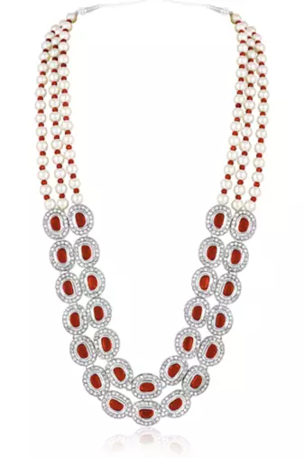Women's crystal cz & beads studded short & long necklace earrings