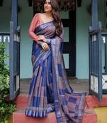 Purple floral printed  linen saree