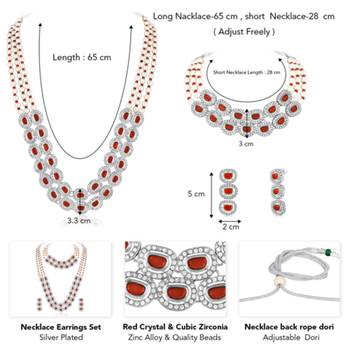 Women's crystal cz & beads studded short & long necklace earrings 4