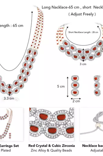 Women's crystal cz & beads studded short & long necklace earrings